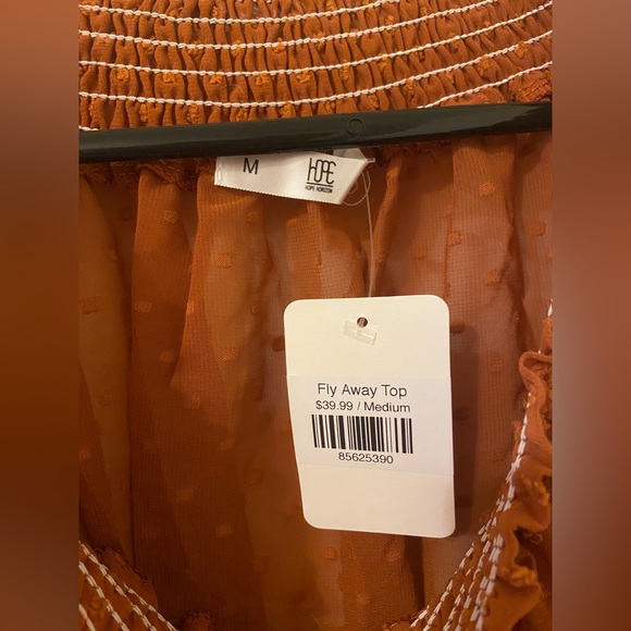 Boutique Fall Orange See through Flowy off the shoulder top - Picture 2 of 2